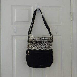 Sak roots Black White Canvas Crossbody Pockets Purse Handbag  EUC